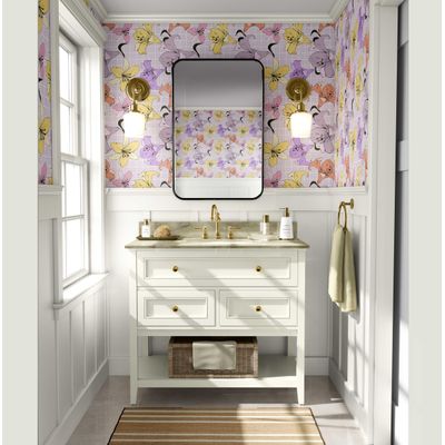 Papel de Parede Autoadesivo com Estampa Botânica de Lírios, Vinil Impermeável Removível para Quarto e Sala de Jantar - S4sassy 63,5 cm (L) × 304,8 cm (C) / Roxo - Vinil Texturizado
