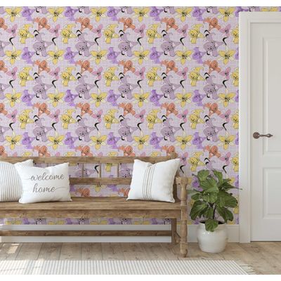 Papel de Parede Autoadesivo com Estampa Botânica de Lírios, Vinil Impermeável Removível para Quarto e Sala de Jantar - S4sassy 63,5 cm (L) × 304,8 cm (C) / Roxo - Vinil Texturizado