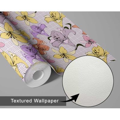 Papel de Parede Autoadesivo com Estampa Botânica de Lírios, Vinil Impermeável Removível para Quarto e Sala de Jantar - S4sassy 63,5 cm (L) × 304,8 cm (C) / Roxo - Vinil Texturizado