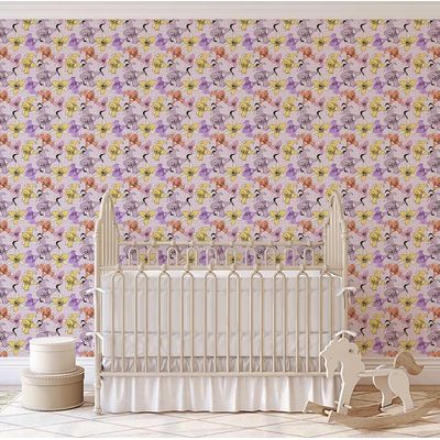 Papel de Parede Autoadesivo com Estampa Botânica de Lírios, Vinil Impermeável Removível para Quarto e Sala de Jantar - S4sassy 63,5 cm (L) × 304,8 cm (C) / Roxo - Vinil Texturizado