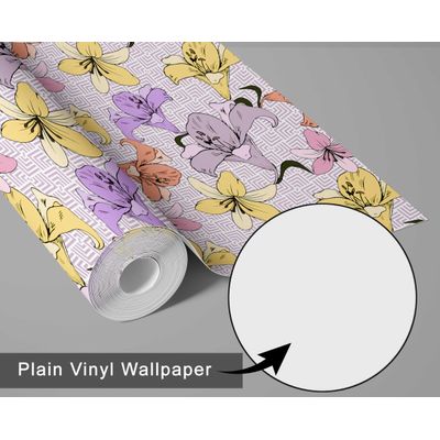 Papel de Parede Autoadesivo com Estampa Botânica de Lírios, Vinil Impermeável Removível para Quarto e Sala de Jantar - S4sassy 63,5 cm (L) × 304,8 cm (C) / Roxo - Vinil Texturizado