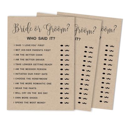 Cartões Quadrados Kraft Rústicos em Branco para Preencher, Lote de 50 Unidades para Chá de Noiva e Despedida de Solteira - Inkdotpot 12,7 Cm × 17,78 Cm / Bege - Ele Disse, Ela Disse