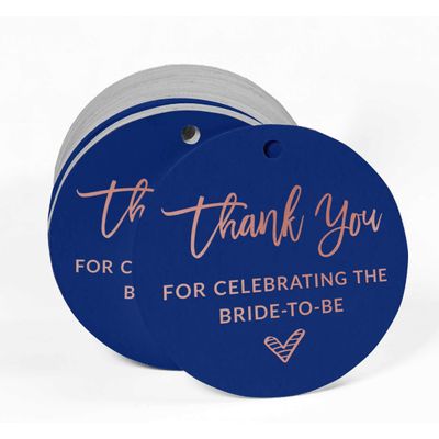 Agradecemos por Celebrar a Noiva - Etiquetas Pendentes Metalizadas para Lembrancinhas em Garrafas - Inkdotpot 100 Etiquetas Metalizadas / Azul - Ouro Rosé