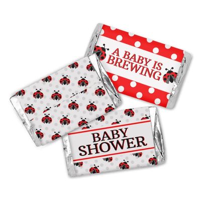 Pacote com 90 Envoltórios e Adesivos para Mini Barras de Chocolate, Decoração para Chá de Bebê de Menina (Sem Doces) (Joaninha) - Inkdotpot 3,68 Cm × 6,73 Cm / Branco