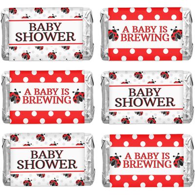 Pacote com 90 Envoltórios e Adesivos para Mini Barras de Chocolate, Decoração para Chá de Bebê de Menina (Sem Doces) (Joaninha) - Inkdotpot 3,68 Cm × 6,73 Cm / Branco