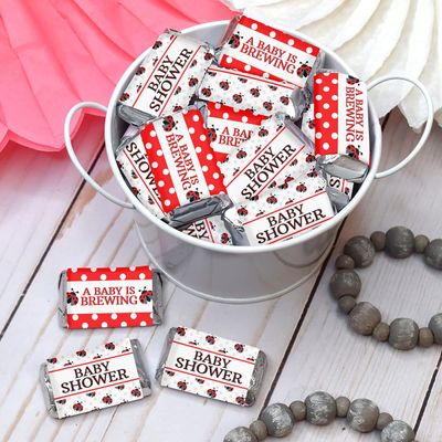 Pacote com 90 Envoltórios e Adesivos para Mini Barras de Chocolate, Decoração para Chá de Bebê de Menina (Sem Doces) (Joaninha) - Inkdotpot 3,68 Cm × 6,73 Cm / Branco