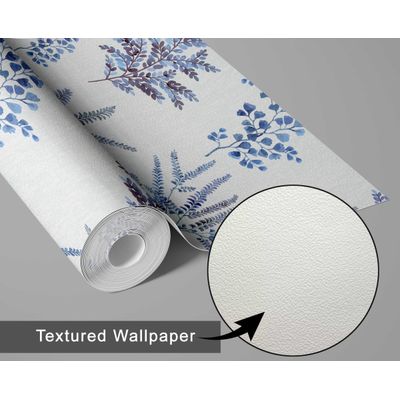Papel de Parede Autoadesivo Mural com Estampa de Samambaia Azul e Folhagem para Entrada e Escritório, Papel Contact Destacável - S4sassy 63,5 cm (L) × 609,6 cm (C) / Azul - Vinil Texturizado