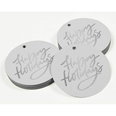 Etiquetas de Papel Happy Holiday para Lembrancinhas com Foil Metalizado para Pendurar - Inkdotpot 50 Etiquetas Metalizadas / Branco - Prata
