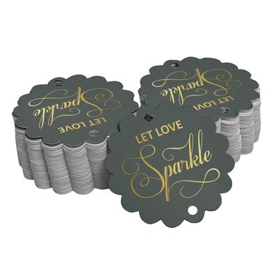 Tags de Papel para Pendurar em Lembrancinhas de Casamento 'Let Love Sparkle' com Foil - Inkdotpot 100 Etiquetas Metalizadas / Roxo - Prata