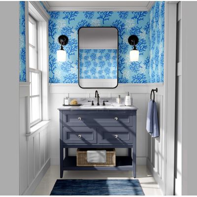 Papel de Parede Vinílico Autoadesivo Removível Recife de Coral Azul, Mural Instantâneo para Banheiro, Lavanderia e Closet - S4Sassy 63,5 cm (L) × 914,4 cm (C) / Azul - Vinil Texturizado