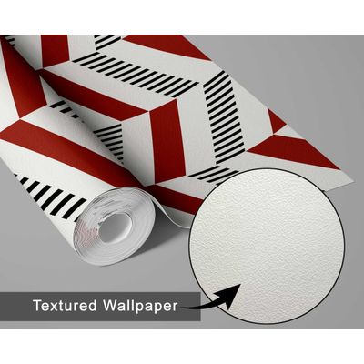 Papel de Parede Autoadesivo Estampa Espinha de Peixe Vermelha, Vinílico Removível para Parede de Destaque da Entrada, Decoração - S4sassy 63,5 cm (L) × 152,4 cm (C) / Vermelho - Vinil Texturizado