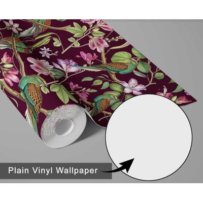 Papel de Parede Adesivo Vinil, Pássaro Exótico Chique Impermeável Vermelho, Removível para Quarto e Armário - S4Sassy 63,5 cm (L) × 304,8 cm (C) / Vermelho - Vinil Liso