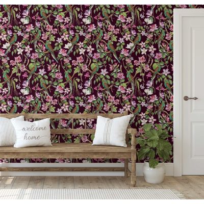 Papel de Parede Adesivo Vinil, Pássaro Exótico Chique Impermeável Vermelho, Removível para Quarto e Armário - S4Sassy 63,5 cm (L) × 304,8 cm (C) / Vermelho - Vinil Liso