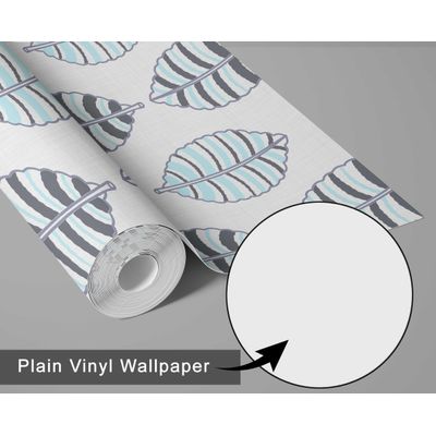 Papel de Parede Adesivo Vinílico, Listrado com Folhas, Impermeável, Removível - Azul, para Quartos e Salas - S4Sassy 63,5 cm (L) × 304,8 cm (C) / Azul - Vinil Liso