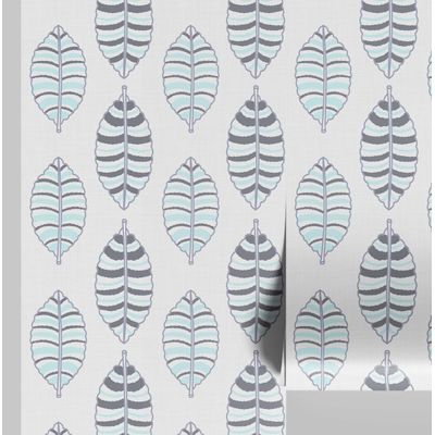 Papel de Parede Adesivo Vinílico, Listrado com Folhas, Impermeável, Removível - Azul, para Quartos e Salas - S4Sassy 63,5 cm (L) × 304,8 cm (C) / Azul - Vinil Liso