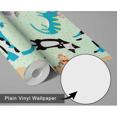 Papel de Parede Adesivo Removível Impermeável Estampa de Gatos para Quarto Infantil - Verde - S4Sassy 63,5 cm (L) × 304,8 cm (C) / Verde - Vinil Liso