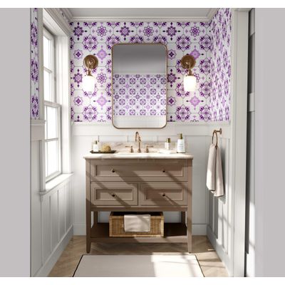 Papel de Parede Adesivo Impermeável Estilo Vintage, Azulejo Floral para Cozinha, Roxo - S4Sassy 63,5 cm (L) × 152,4 cm (C) / Roxo - Vinil Liso