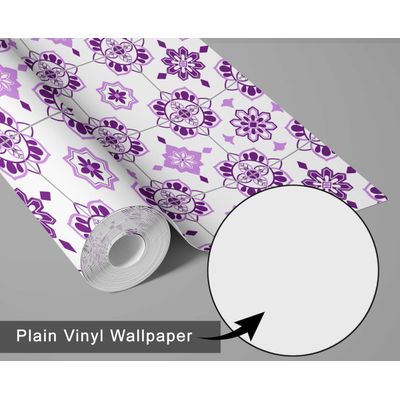 Papel de Parede Adesivo Impermeável Estilo Vintage, Azulejo Floral para Cozinha, Roxo - S4Sassy 63,5 cm (L) × 152,4 cm (C) / Roxo - Vinil Liso