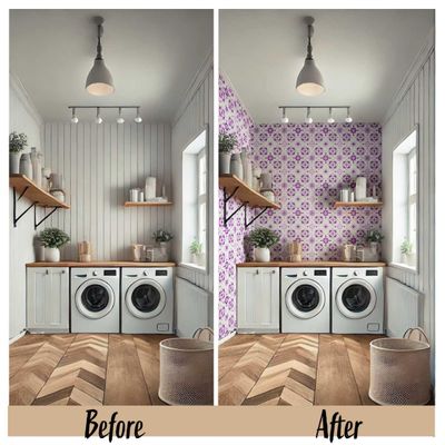 Papel de Parede Adesivo Impermeável Estilo Vintage, Azulejo Floral para Cozinha, Roxo - S4Sassy 63,5 cm (L) × 152,4 cm (C) / Roxo - Vinil Liso