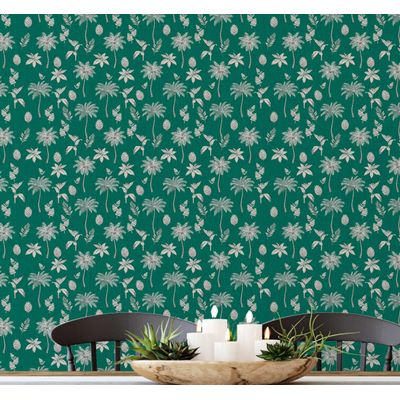 Papel de Parede Vinil Removível, Palmeira Tropical Mini Chique, Impermeável para Quartos, Salas e Armários - S4Sassy 63,5 cm (L) × 304,8 cm (C) / Verde - Vinil Texturizado