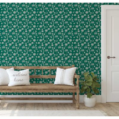 Papel de Parede Vinil Removível, Palmeira Tropical Mini Chique, Impermeável para Quartos, Salas e Armários - S4Sassy 63,5 cm (L) × 304,8 cm (C) / Verde - Vinil Texturizado