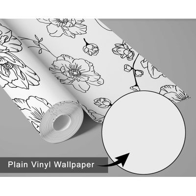Papel de Parede Adesivo Vinil, Arte Floral Minimalista, Impermeável, para Paredes e Armários - S4Sassy 63,5 cm (L) × 152,4 cm (C) / Preto - Vinil Texturizado