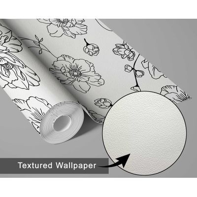 Papel de Parede Adesivo Vinil, Arte Floral Minimalista, Impermeável, para Paredes e Armários - S4Sassy 63,5 cm (L) × 152,4 cm (C) / Preto - Vinil Texturizado