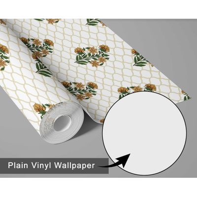 Papel de Parede Adesivo Impermeável Treliça de Rosas Estilo Asiático Amarelo para Quartos e Sala - S4Sassy 63,5 cm (L) × 152,4 cm (C) / Amarelo - Vinil Texturizado