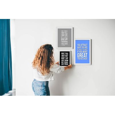 Quadro Decorativo "Não Fale, Aja; Não Diga, Mostre; Não Prometa, Prove" para Casa/Escritório - Inkdotpot 20,32 Cm × 25,4 Cm / Moldura Branca