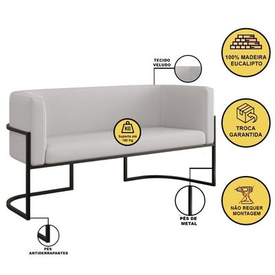 Sofá 2 Lugares Veludo Moderno Base Metal Black – Balaqui Cor:bege Bege