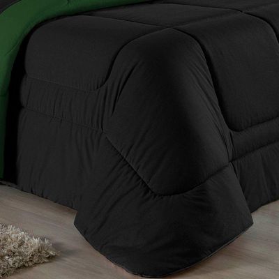 Kit Edredom Dupla Face + Jogo De Lençol Casal Viúva Nobre 6 Peças Malha 100% Algodão - Preto / Verde-bandeira