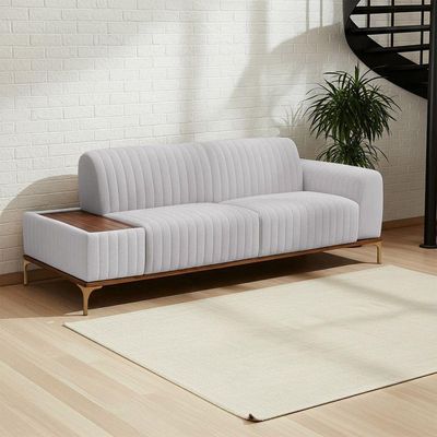 Sofá Molino 3 Lugares 180cm C/mesa Auxiliar Direito Pés Ouro.f Bouclé Cinza Claro - Nexta Casa