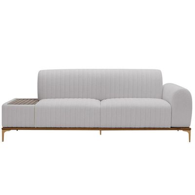 Sofá Molino 3 Lugares 180cm C/mesa Auxiliar Direito Pés Ouro.f Bouclé Cinza Claro - Nexta Casa