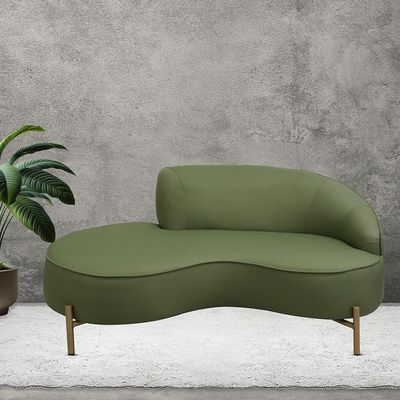 Sofá Curvo 3 Lugares 180cm Braço Esq. Thommy Pés Ouro Linho Verde Claro - Nexta Casa
