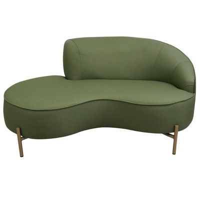 Sofá Curvo 3 Lugares 180cm Braço Esq. Thommy Pés Ouro Linho Verde Claro - Nexta Casa
