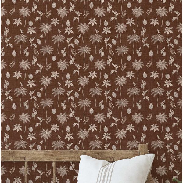 Papel de Parede Vinil Removível, Palmeira Tropical Marrom, à Prova d'Água para Quartos e Salas - S4Sassy 63,5 cm (L) × 152,4 cm (C) / Marrom - Vinil Liso