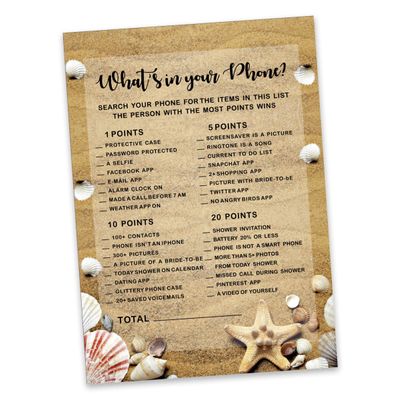 50 Cartões de Jogos de Praia para Chá de Noiva, Casamento e Despedida de Solteira, Quadrados em Branco para Preencher, Atacado - Inkdotpot 12,7 Cm × 17,78 Cm / Bege - O Que Tem no Seu Celular