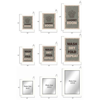 Conjunto de 2 Placas para Lavanderia - Decoração 'Lavar, Secar, Dobrar, Repetir' Arte de Parede para Casa - Inkdotpot 30,48 Cm × 35,56 Cm / Moldura Branca