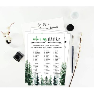 50 Cartões ABC do Alfabeto para Chá de Bebê, Tema Folhagens, Suprimentos para Festa Maior Aventura - Inkdotpot 12,7 Cm × 17,78 Cm / Branco - Quem é Minha Mamãe