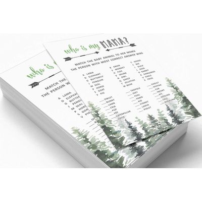 50 Cartões ABC do Alfabeto para Chá de Bebê, Tema Folhagens, Suprimentos para Festa Maior Aventura - Inkdotpot 12,7 Cm × 17,78 Cm / Branco - Quem é Minha Mamãe