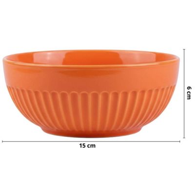 Kit 6 Tigelas Laranja Bowl 15cm 630ml Germer Porcelana Média Canelado Assar e Servir