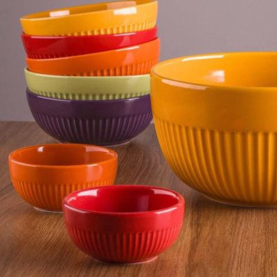 Kit 6 Tigelas Laranja Bowl 15cm 630ml Germer Porcelana Média Canelado Assar e Servir