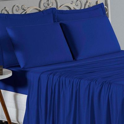 Jogo De Cama King Nobre 4 Peças Lençol Com Elástico De 30cm De Altura Malha 100% Algodão - Royal