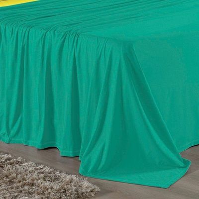 Jogo De Cama King Nobre 4 Peças Lençol Com Elástico De 30cm De Altura Malha 100% Algodão - Jade / Amarelo