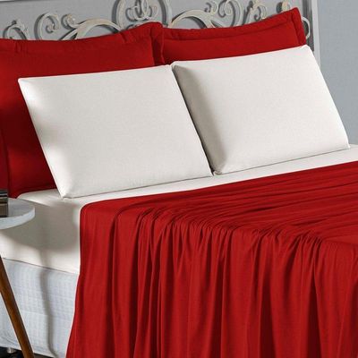 Jogo De Cama Casal Nobre 4 Peças Lençol Com Elástico De 30cm De Altura Malha 100% Algodão - Vermelho / Palha