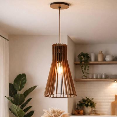 Lustre Luminária Pendente Cone MDF Tiffany Bivolt E27 Dital Iluminação Decorativa Sala Cozinha