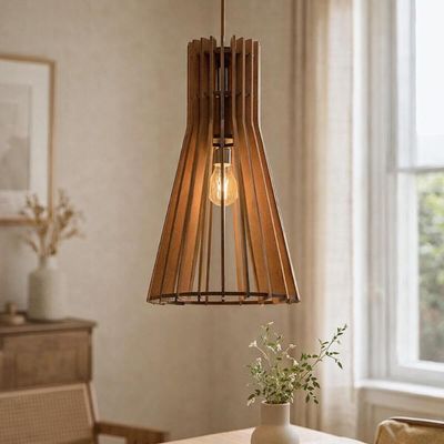 Lustre Luminária Pendente Cone MDF Tiffany Bivolt E27 Dital Iluminação Decorativa Sala Cozinha