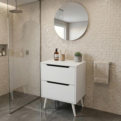 Conjunto Para Banheiro Balcão Com Espelho Redondo Sem Cuba 60Cm Bn3690 Tecnomobili Branco