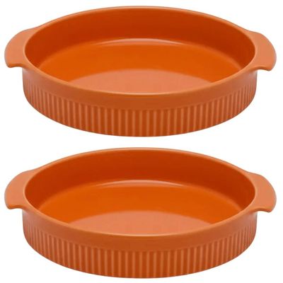 Kit 2 Formas Redonda  21cm Porcelana Canelada Laranja Travessa Forno Germer