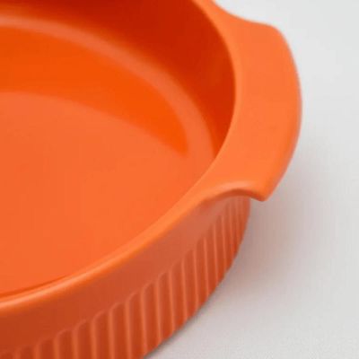 Kit 2 Formas Redonda  21cm Porcelana Canelada Laranja Travessa Forno Germer